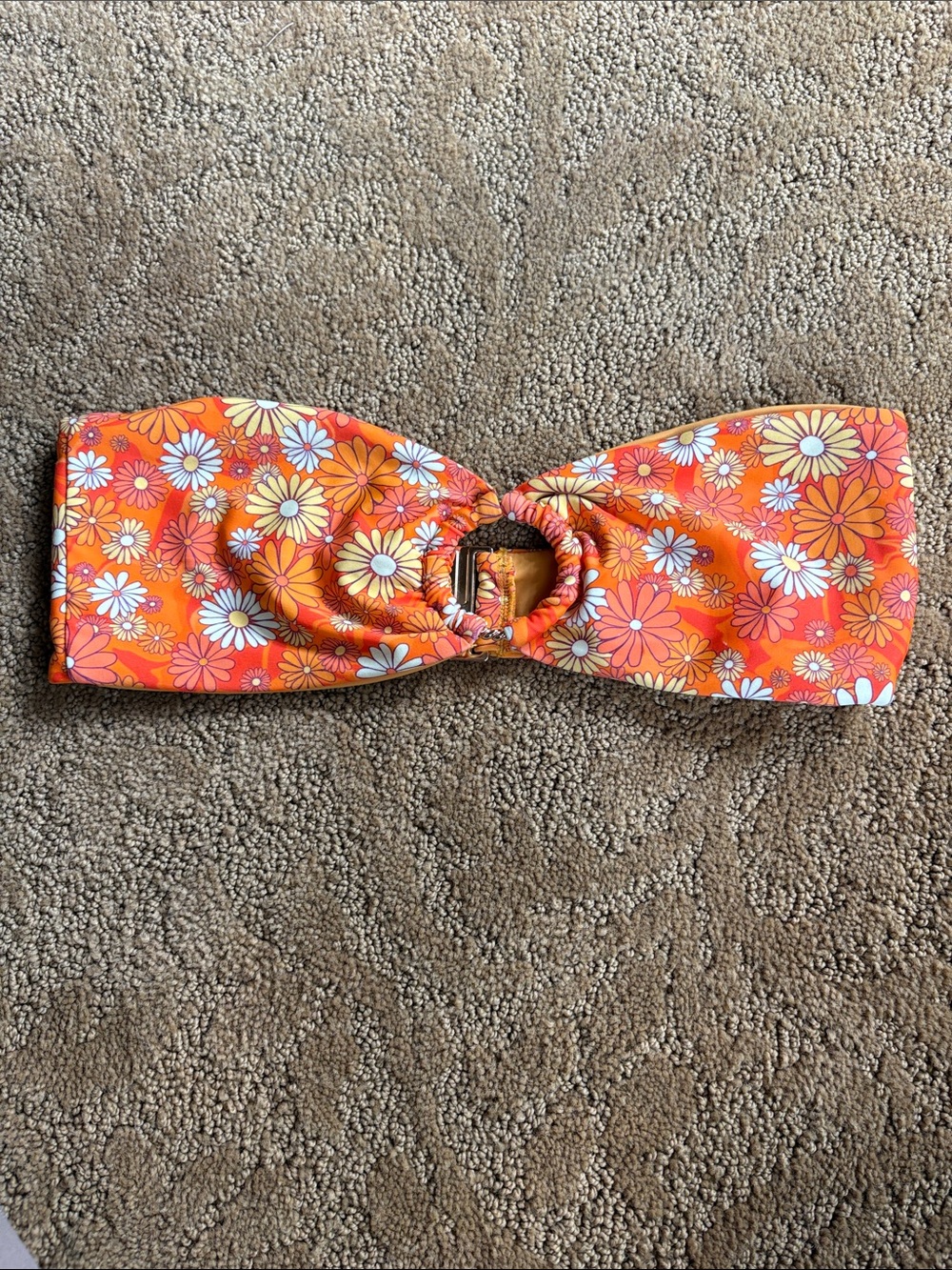 Blackbough x Emma Brooks Orange Floral Bandeau Bikini Top with Ring Detail
